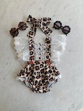 Load image into Gallery viewer, Animal Print Lace Romper &amp; Headband
