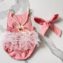 Load image into Gallery viewer, Pink Ruffle Bottom Romper + Headband
