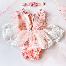 Load image into Gallery viewer, Lillian Feather Romper + headband
