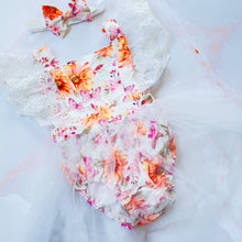Load image into Gallery viewer, Floral Lace Romper + Headband
