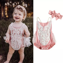 Load image into Gallery viewer, Pink Ruffle Bottom Romper + Headband
