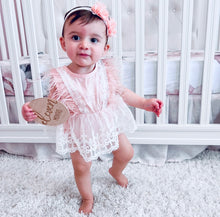 Load image into Gallery viewer, Lillian Feather Romper + headband
