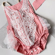 Load image into Gallery viewer, Pink Ruffle Bottom Romper + Headband
