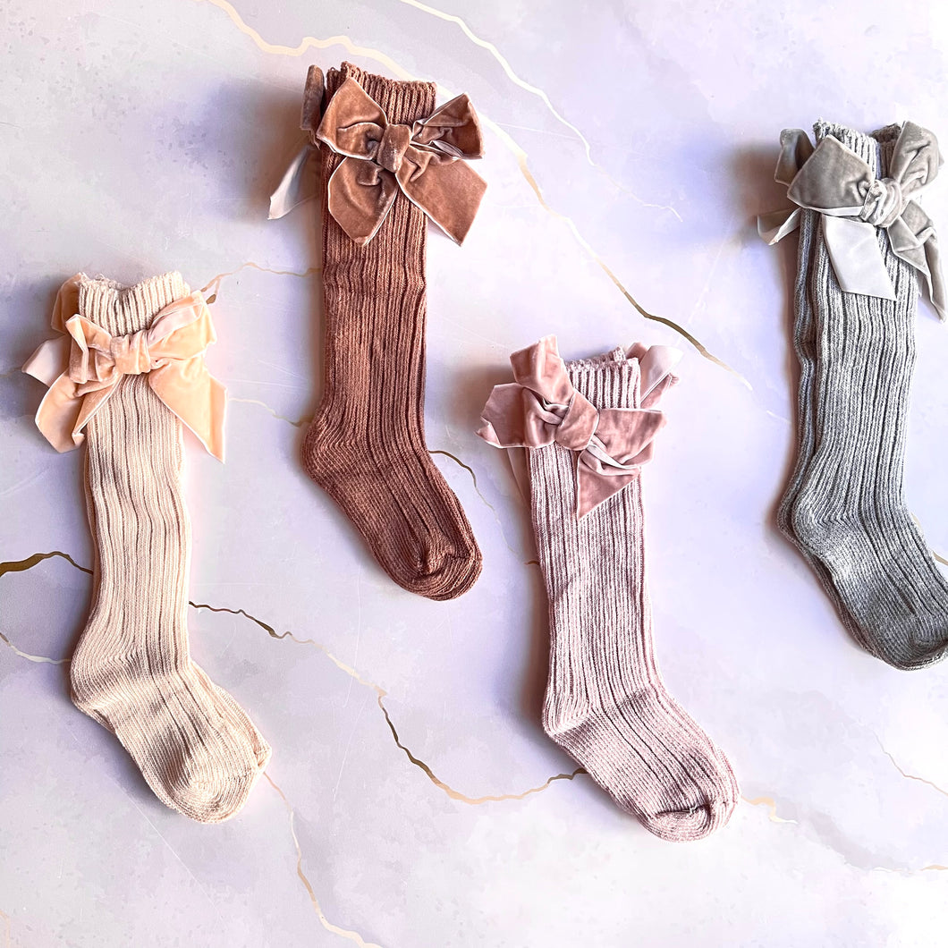 Velvet Bow Knee High Socks
