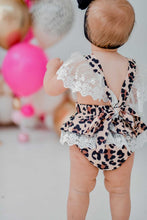 Load image into Gallery viewer, Animal Print Lace Romper &amp; Headband
