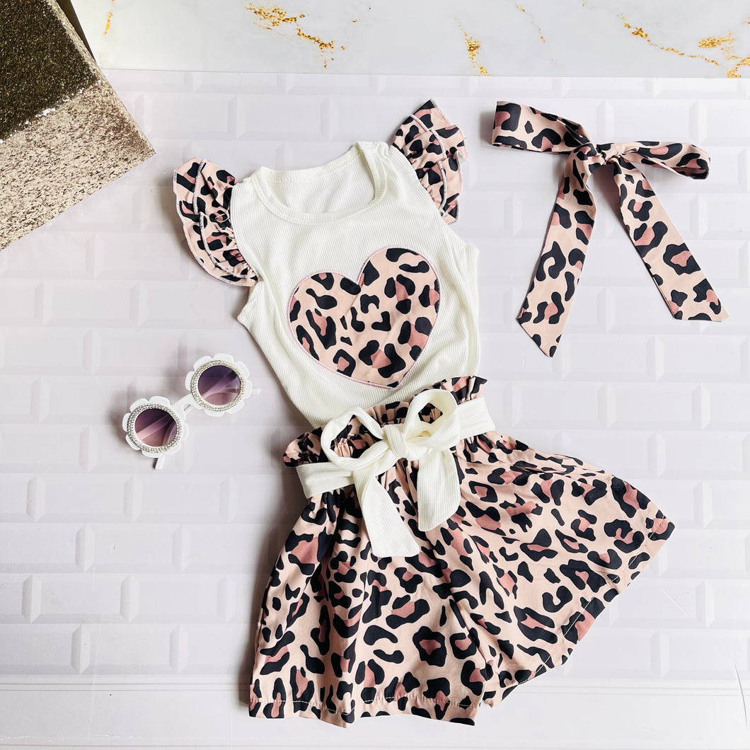 Animal Print Top,Shorts+Headband